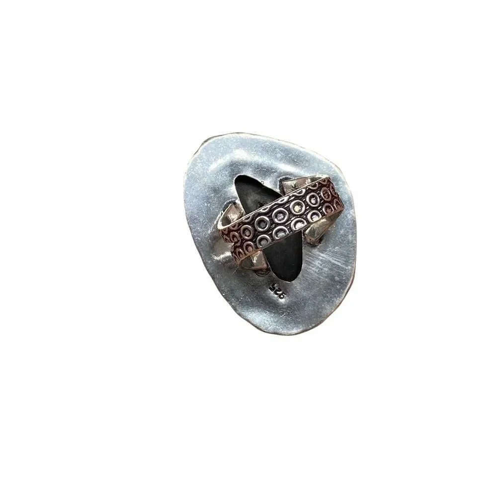 Black Druzy Botswana Agate Geode Ring 925 Sterling Silver Overlay Size 7.5